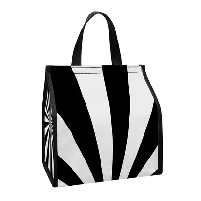 Black And White Radial Rays Print Insulated Lunch Tote