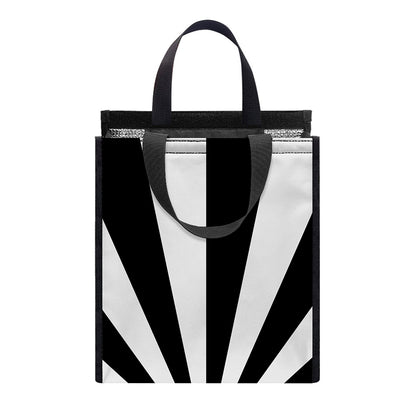 Black And White Radial Rays Print Insulated Lunch Tote