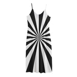 Black And White Radial Rays Print Jersey Midi Cami Dress