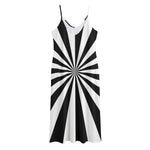 Black And White Radial Rays Print Jersey Midi Cami Dress