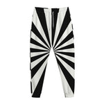 Black And White Radial Rays Print Jogger Pants