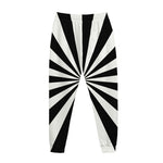 Black And White Radial Rays Print Jogger Pants