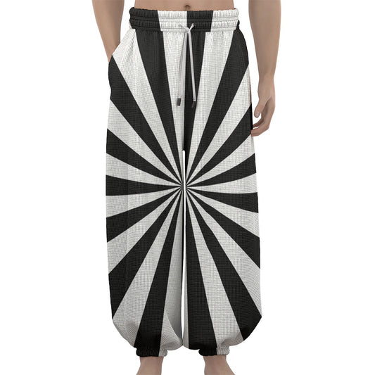 Black And White Radial Rays Print Lantern Pants