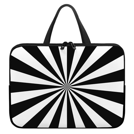 Black And White Radial Rays Print Laptop Sleeve With Handle