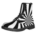 Black And White Radial Rays Print Lace-Up Boots