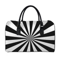 Black And White Radial Rays Print Leather Duffel Bag
