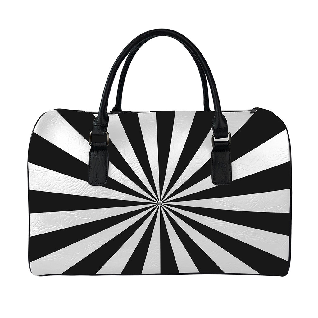 Black And White Radial Rays Print Leather Duffle Bag