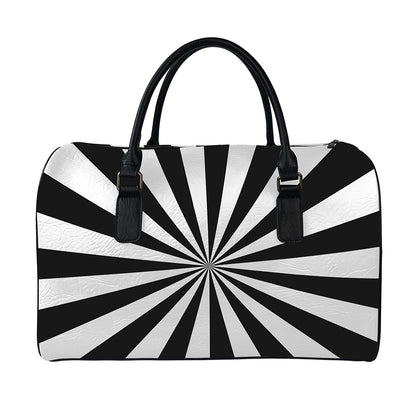 Black And White Radial Rays Print Leather Duffle Bag