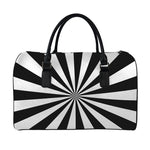 Black And White Radial Rays Print Leather Duffle Bag