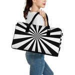 Black And White Radial Rays Print Leather Duffle Bag