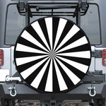 Black And White Radial Rays Print Leather Spare Tire Cover