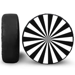Black And White Radial Rays Print Leather Spare Tire Cover