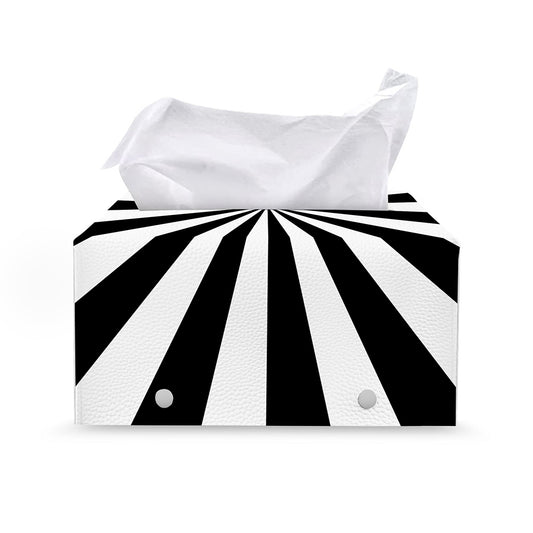 Black And White Radial Rays Print Leather Tissue Box Cover