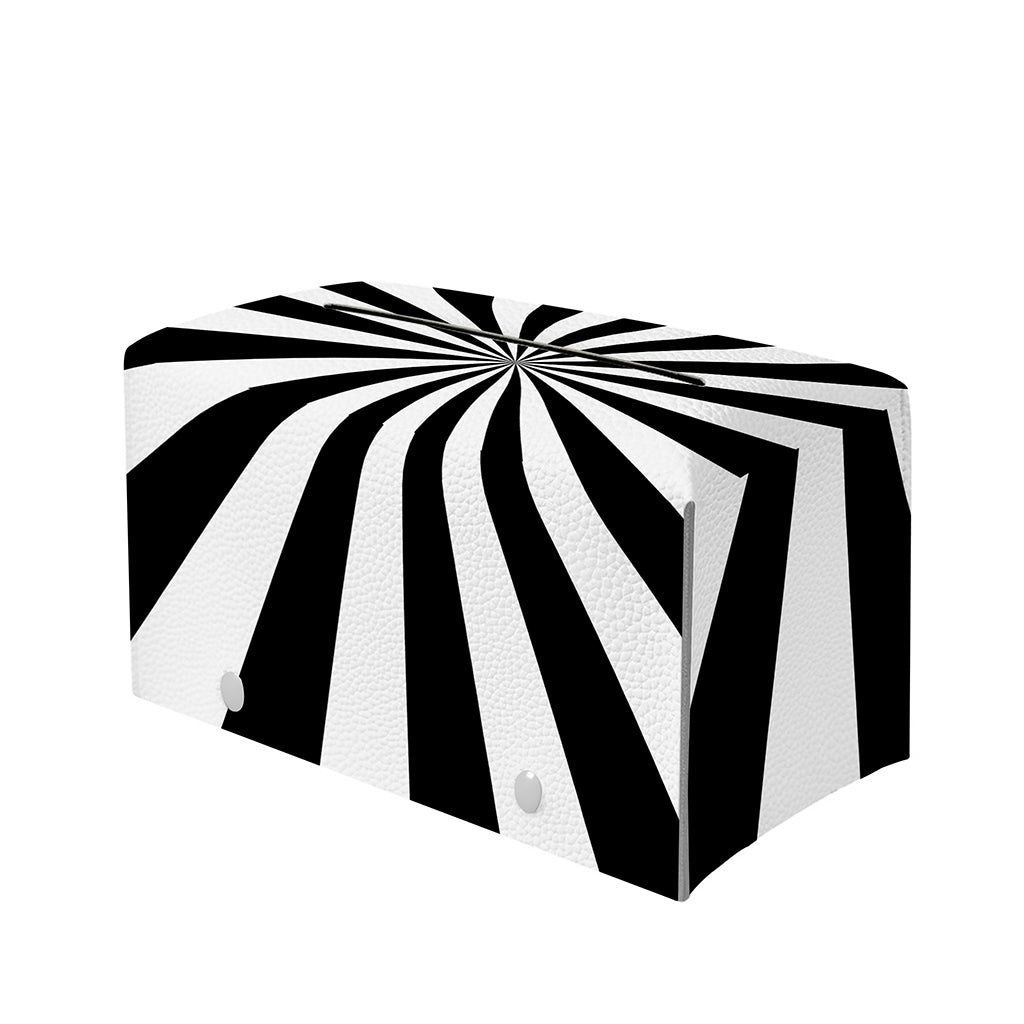 Black And White Radial Rays Print Leather Tissue Box Cover