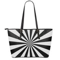 Black And White Radial Rays Print Leather Tote Bag With Zipper