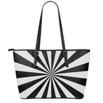 Black And White Radial Rays Print Leather Tote Bag