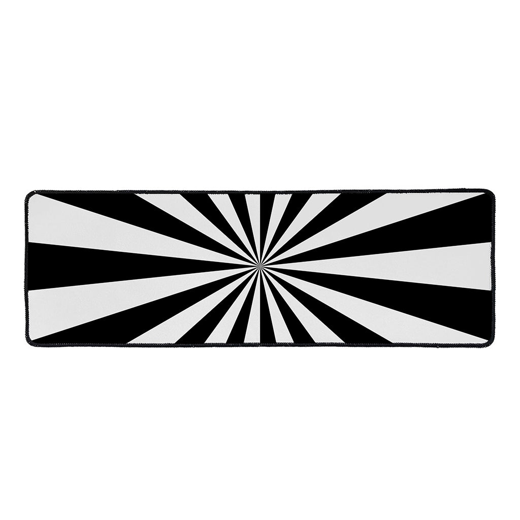 Black And White Radial Rays Print Long Kitchen Mat