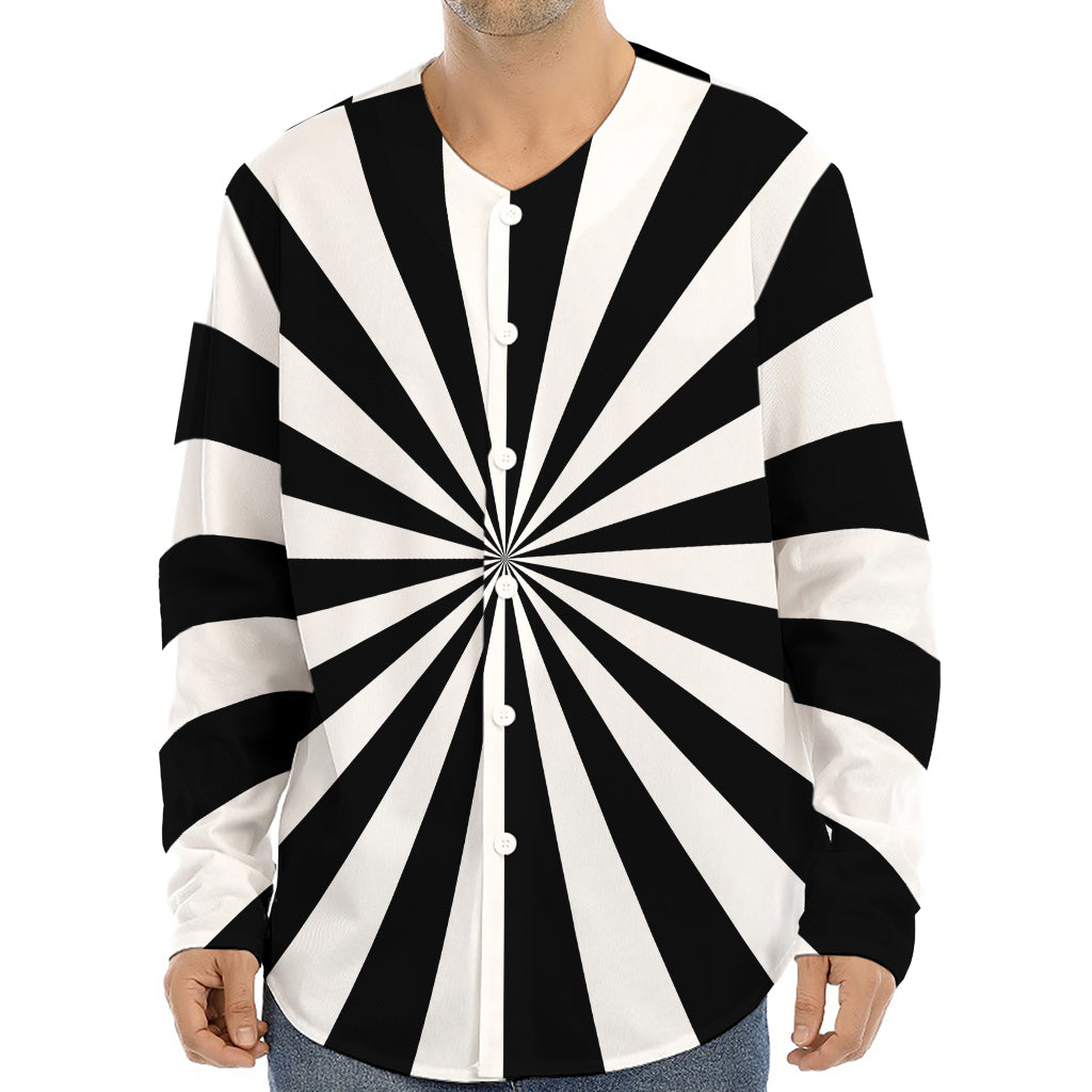 Black And White Radial Rays Print Long Sleeve Baseball Jersey