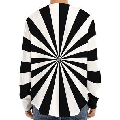 Black And White Radial Rays Print Long Sleeve Baseball Jersey