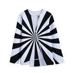 Black And White Radial Rays Print Long Sleeve Short Coat