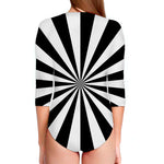 Black And White Radial Rays Print Long Sleeve Swimsuit