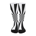Black And White Radial Rays Print Long Socks