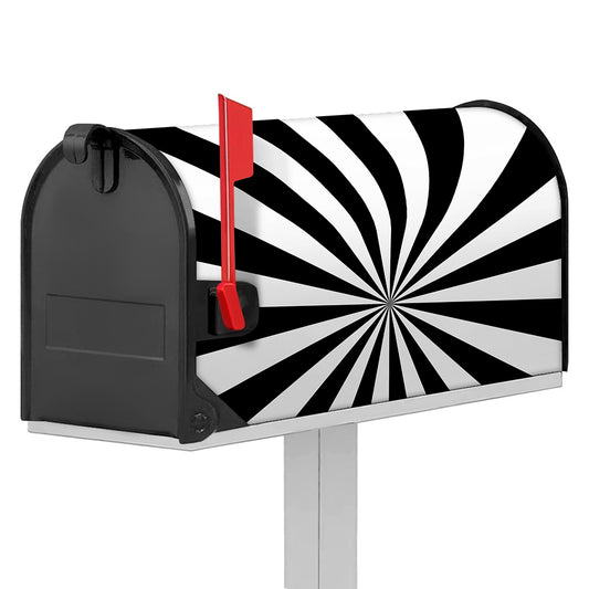 Black And White Radial Rays Print Mailbox Cover