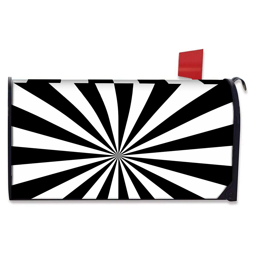 Black And White Radial Rays Print Mailbox Cover