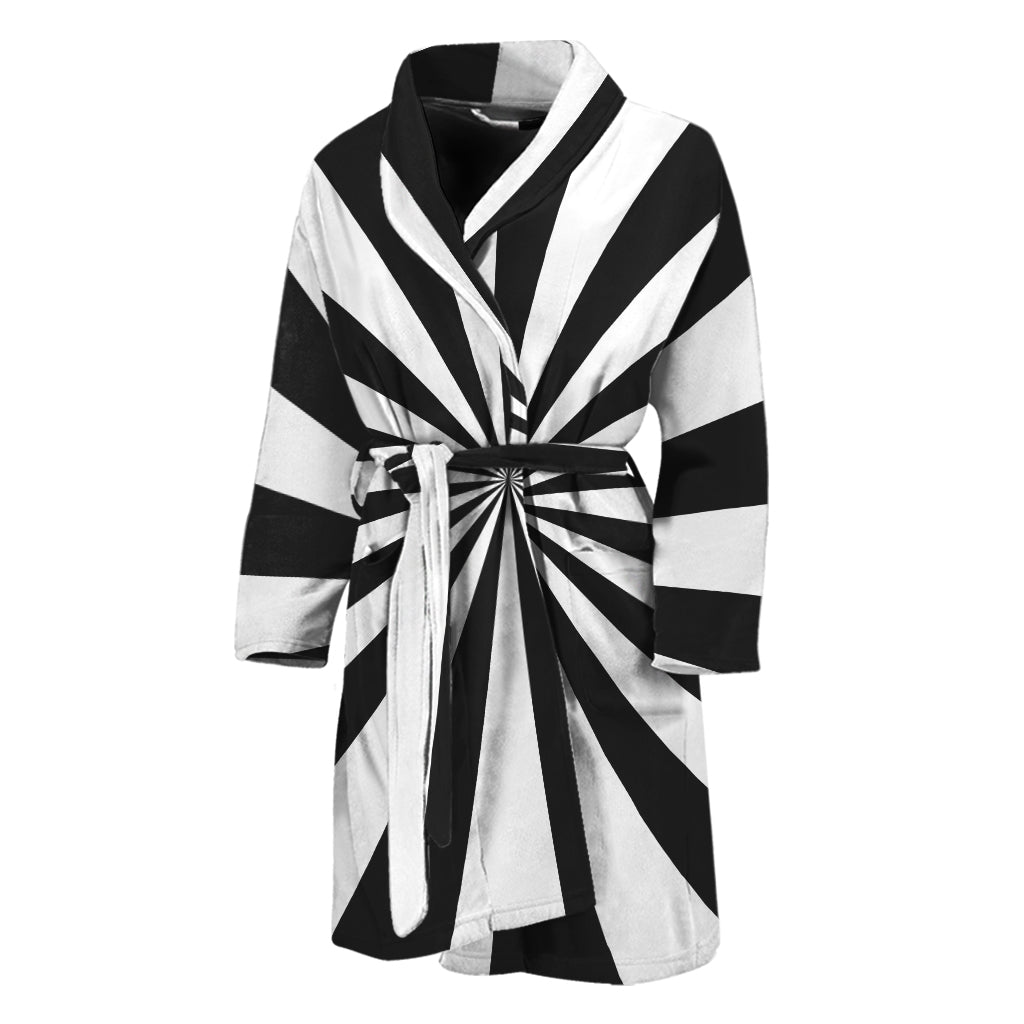 Black And White Radial Rays Print Men's Bathrobe