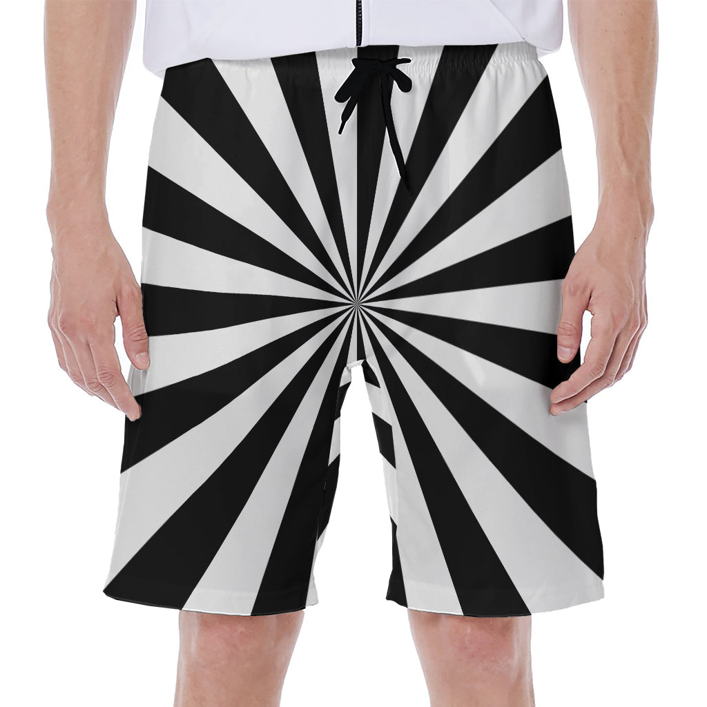 Black And White Radial Rays Print Men's Beach Shorts