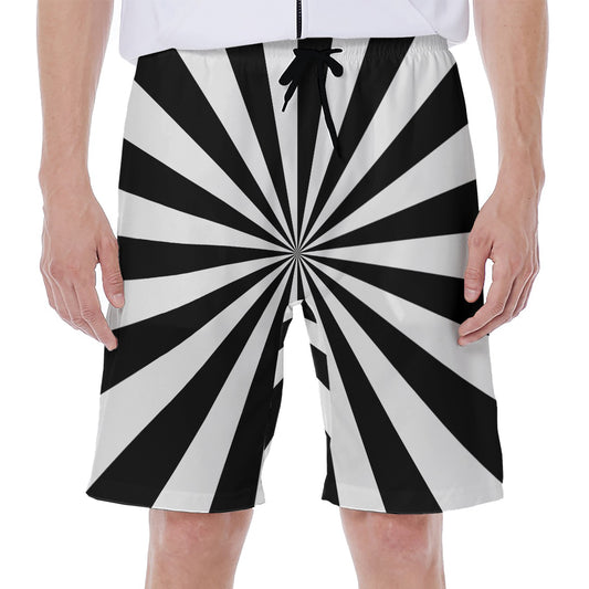 Black And White Radial Rays Print Men's Beach Shorts
