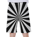 Black And White Radial Rays Print Men's Beach Shorts