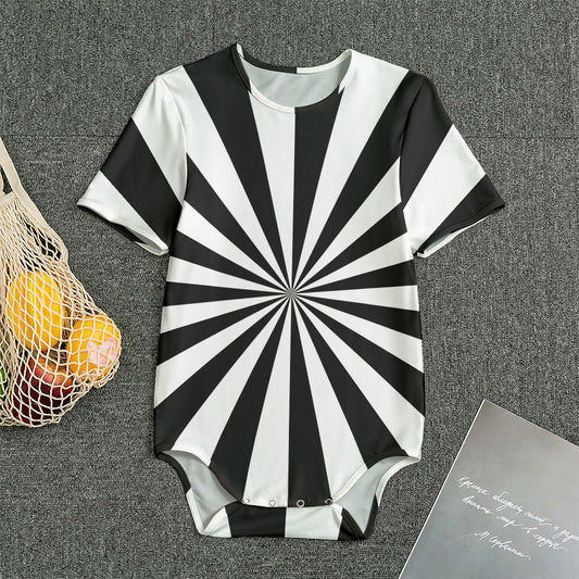 Black And White Radial Rays Print Men's Bodysuit