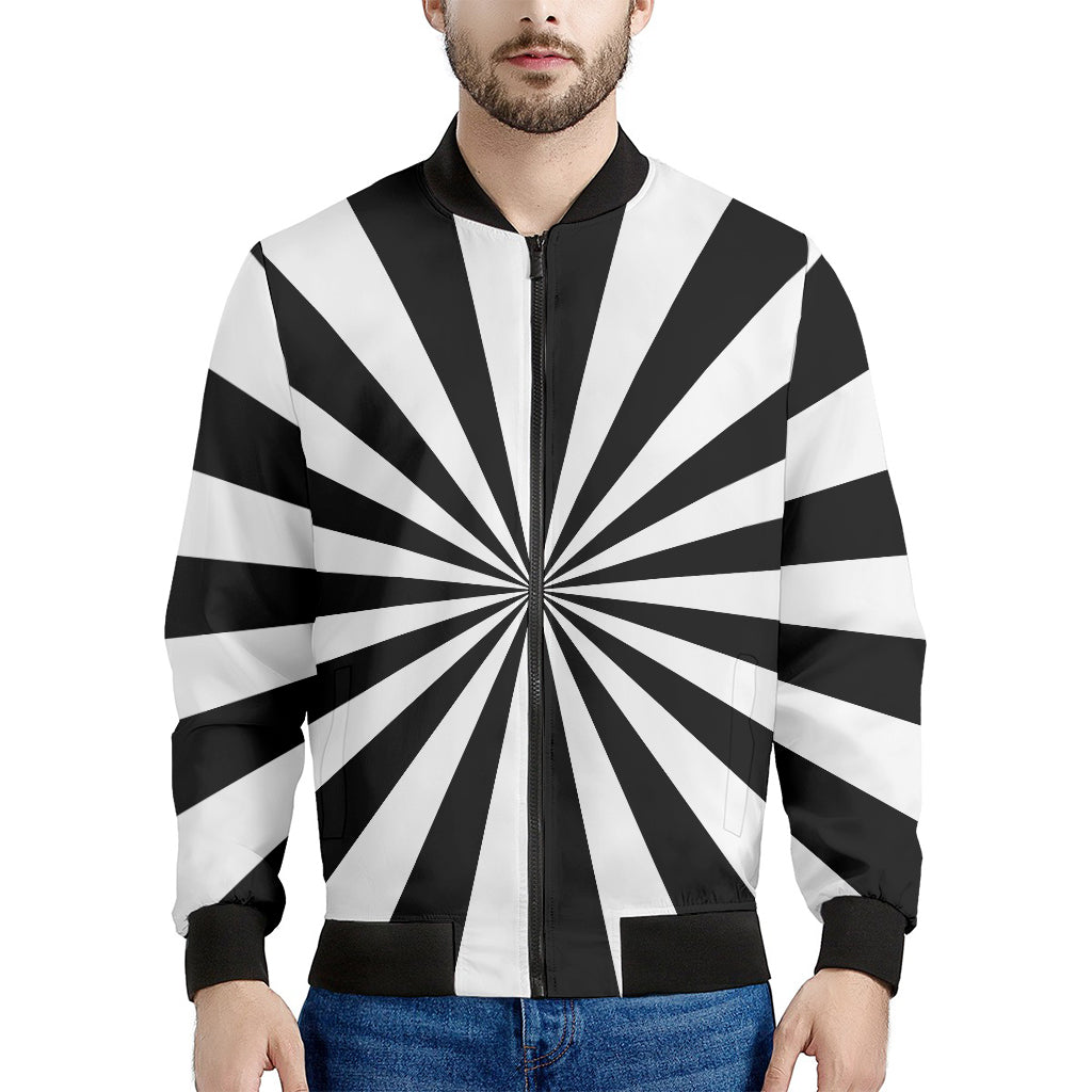 Black And White Radial Rays Print Men's Bomber Jacket
