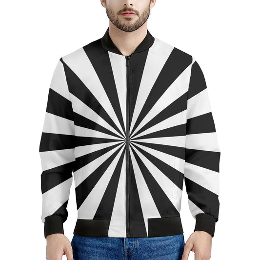 Black And White Radial Rays Print Men's Bomber Jacket