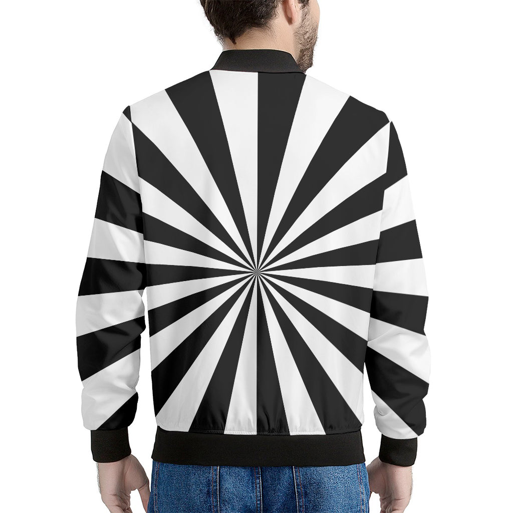 Black And White Radial Rays Print Men's Bomber Jacket