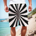 Black And White Radial Rays Print Men's Cargo Shorts