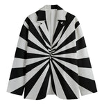 Black And White Radial Rays Print Men's Cotton Blazer