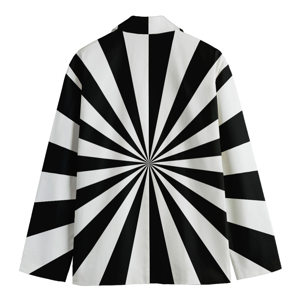 Black And White Radial Rays Print Men's Cotton Blazer