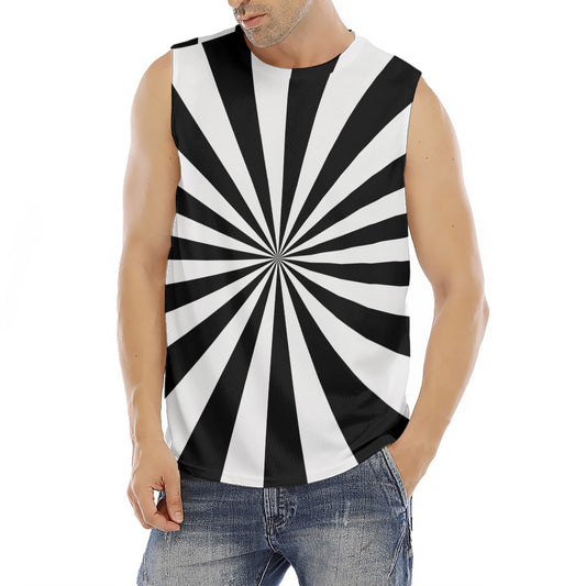 Black And White Radial Rays Print Men's Fitness Tank Top
