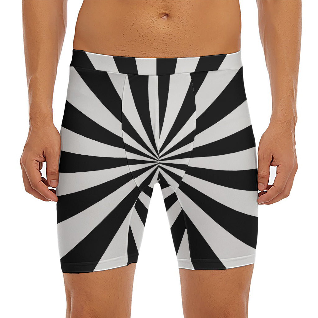 Black And White Radial Rays Print Men's Long Boxer Briefs
