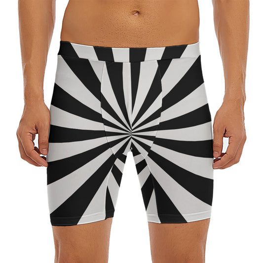 Black And White Radial Rays Print Men's Long Boxer Briefs