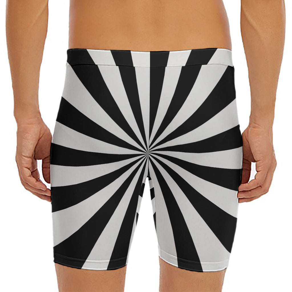 Black And White Radial Rays Print Men's Long Boxer Briefs