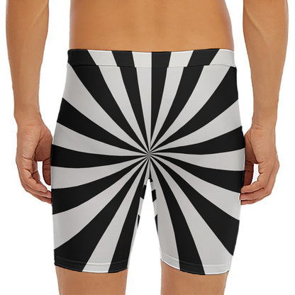 Black And White Radial Rays Print Men's Long Boxer Briefs