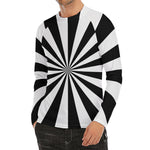 Black And White Radial Rays Print Men's Long Sleeve Rash Guard