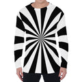 Black And White Radial Rays Print Men's Long Sleeve T-Shirt