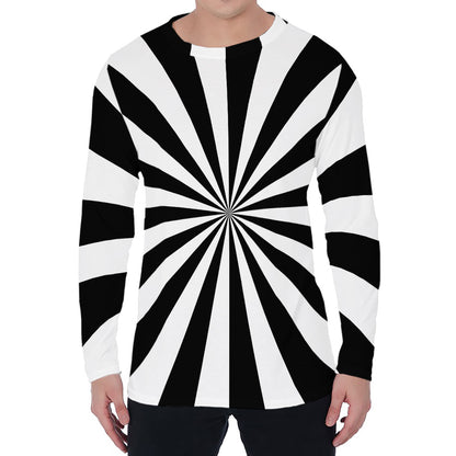 Black And White Radial Rays Print Men's Long Sleeve T-Shirt