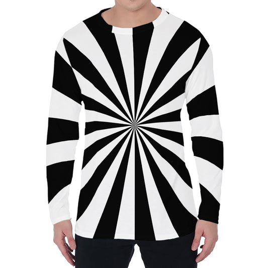 Black And White Radial Rays Print Men's Long Sleeve T-Shirt