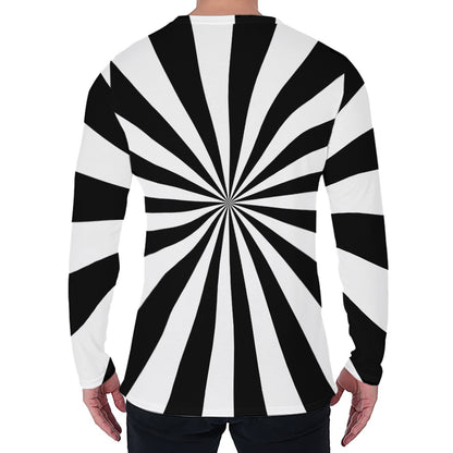Black And White Radial Rays Print Men's Long Sleeve T-Shirt
