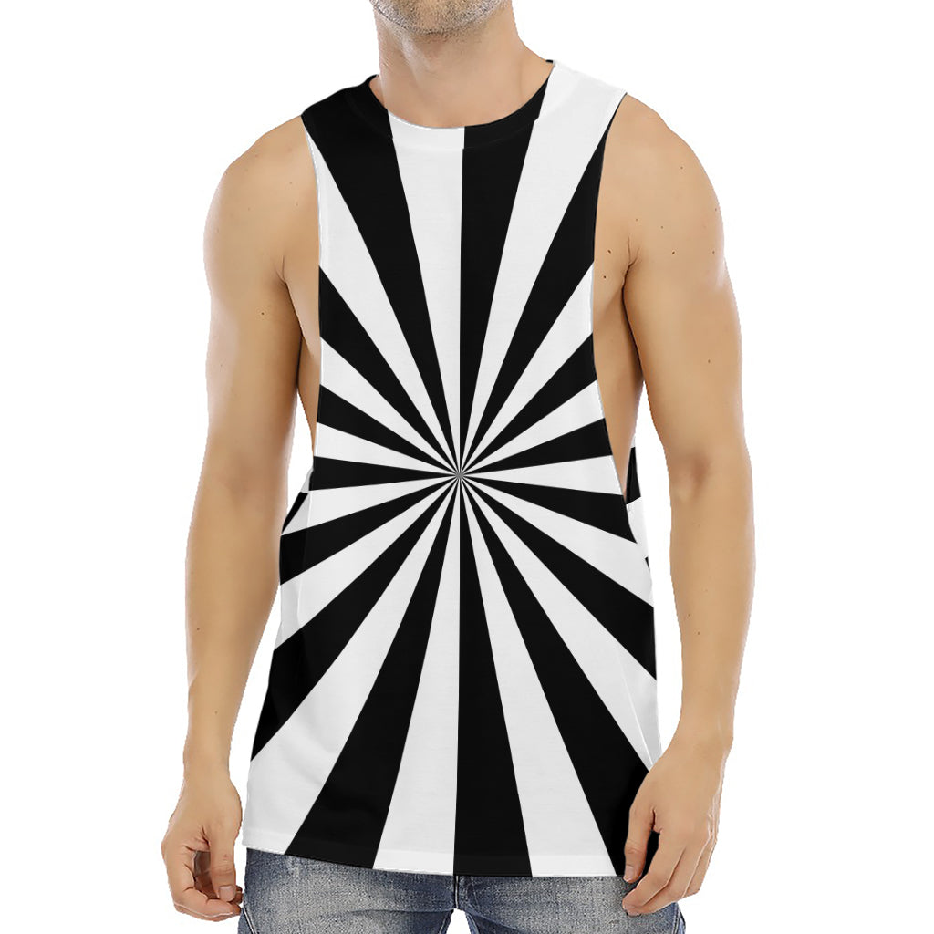 Black And White Radial Rays Print Men's Muscle Tank Top